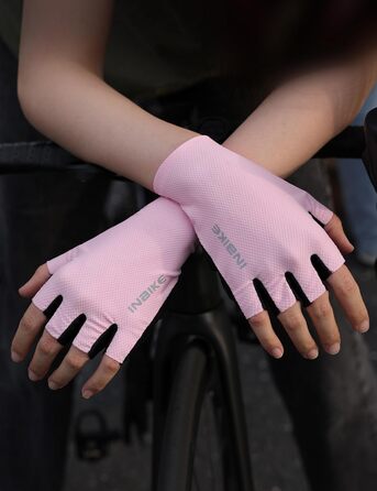 Велосипедні рукавички INBIKE Habfinger для чоловіків, літні, ударостійкі, дихаючі, світловідбиваючі, зелені (L, Рожевий)