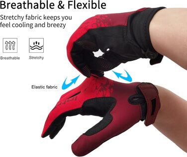 Велосипедні рукавички для чоловіків та жінок, сенсорні, дихаючі, легкі, для шосейних велосипедів, Outdoor-спорт, будівництво (M, Червоний)