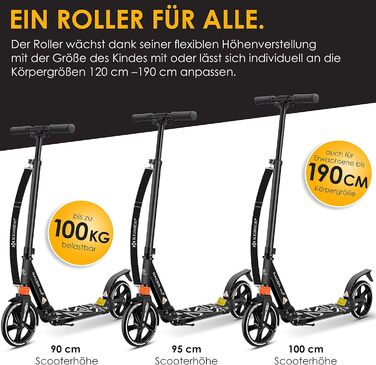 Самокат KESSER Cityroller Pro-S, колеса 205 мм, PU, складаний, з амортизацією, регулювання висоти, для дорослих і дітей