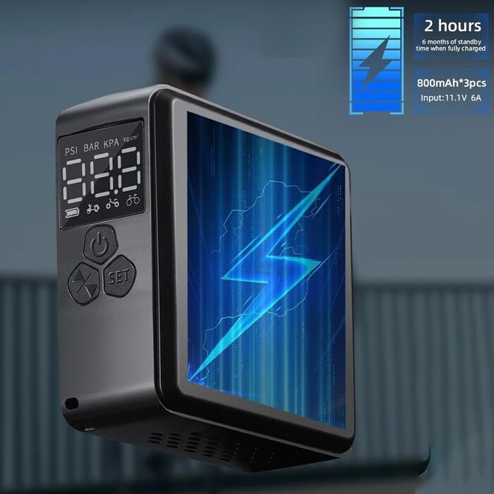 Електрична міні-помпа MIOLOE з LCD-манометром, 150 PSI, портативний компресор для велосипедних шин, авто, м'ячів, акумулятор 2400 мА·год, зарядка Type-C