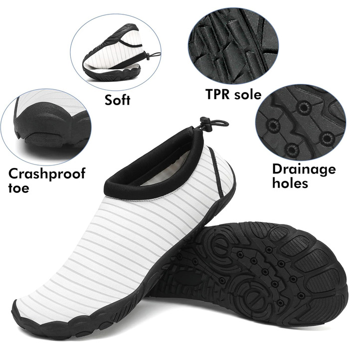 Чоловічі та жіночі аквашузи Mishansha для плавання та відпочинку на пляжі, чорні (46 EU, білі)