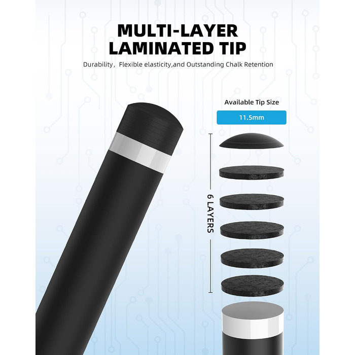 Карбоновий шафт для більярдного кия KONLLEN BlackShaft Radial 11.5 мм, Low Deflection, Pro-Taper, поміранчева накладка, з'єднання 3/8×8 або Uni-Loc, 74 см