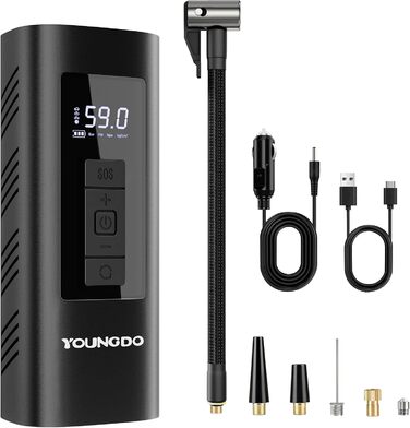 Електричний насос для велосипедів YOUNGDO 150PSI, акумуляторний компресор 6000mAh для всіх вентилів, мотоциклів та м'ячів