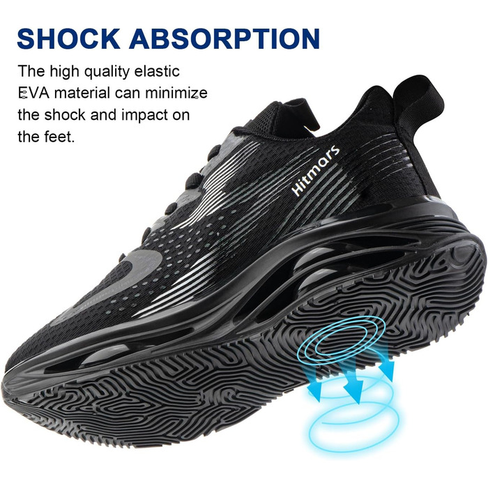 Кросівки для бігу Hitmars для чоловіків: спортивні, легкі, дихаючі, для вулиці, фітнесу та відпочинку. Розміри EU 39-46 (Чорний/Білий)