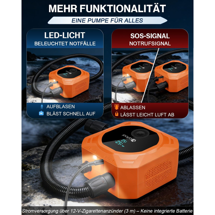 Електричний насос для SUP Lytool 50 PSI з автовимкненням для дощок, човнів, каяків, шин авто та велосипедів (12V)