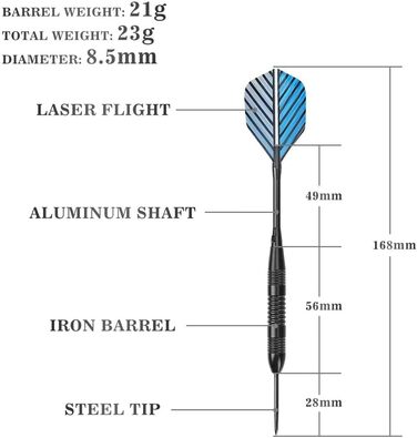Дарти сталеві Steel Dartpfeile набір 6/12 шт. з металевими наконечниками, алюмінієвими стержнями, 18 пір'ями та гумовими кільцями, 22/23 г