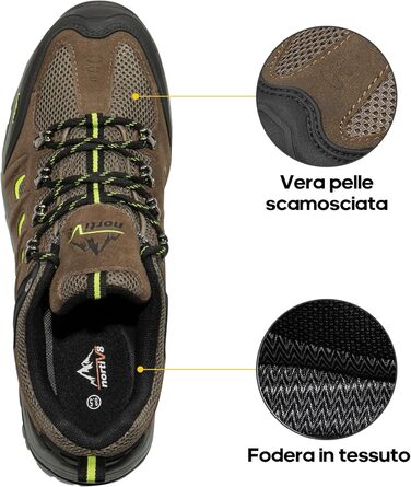 Чоловічі водонепроникні трекінгові черевики NORTIV - легкі, для хайкінгу та кемпінгу (43 EU, широка колодка, чорний, коричневий, жовтий, замша)