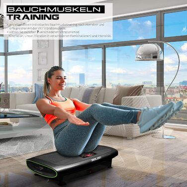Вібраційна платформа XPLON 4D VX7 з 3 моторами, Bluetooth, LED, для тренувань, 120 рівнів, до 150 кг, з еспандерами, пультом, чорна