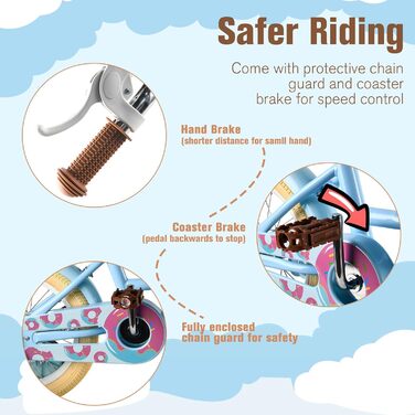 Дитяче велосипед RULLY для дівчаток з додатковими колесами, кошиком та сидінням для ляльки, регульоване сидіння, 2-7 років, блакитний, 16 дюймів