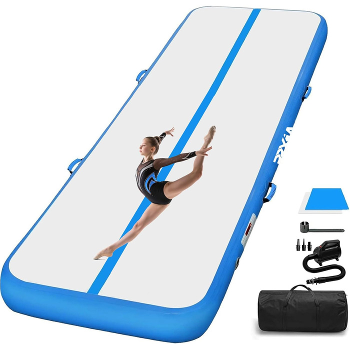Гімнастичний надувний мат Air Matte Track 3M/4M/5M/6M, килимок для акробатики та гімнастики 10/20см заввишки з повним аксесуаром, надувний килимок для дому та вулиці, йога, світло-блакитний, Air Mat 300*100*10см