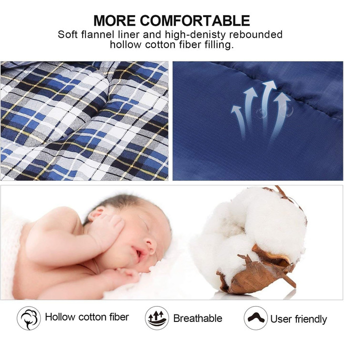 Спальний мішок Redcamp Baumwoll-Flanell для кемпінгу, 3 сезони, теплий та комфортний, вага 1.8-2.9 кг, темно-синій