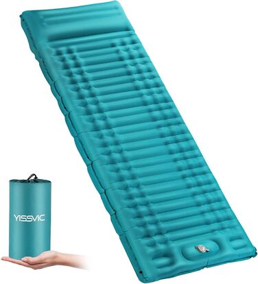 Надувна туристична матрац Yissvic Isomatte з самонадуванням, для кемпінгу, пікніків та подорожей, блакитна