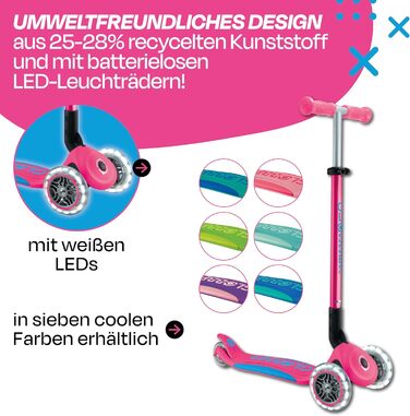 Дитячий самокат GLOBBER Primo Foldable Plus Lights з LED колесами, 3-колісний, регульований, для дітей від 3 років, 120/80 мм, підшипники ABEC 5