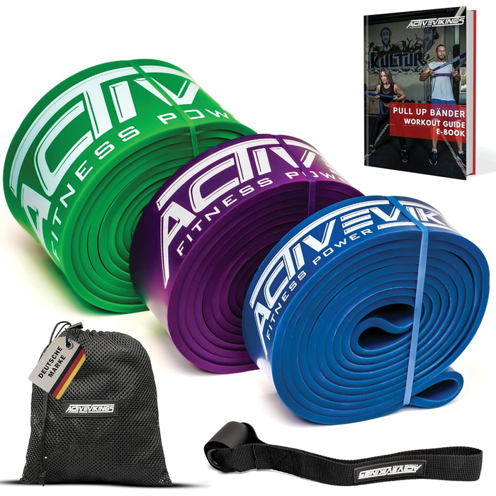 Фітнес-еластичні стрічки опору: окремо або в комплекті з сумкою, дверним анкером (у комплектах) та електронною книгою з тренувань – ідеальні для калістеніки та домашнього спортзалу (I - Pro Package (Синій, Ліловий, Зелений))
