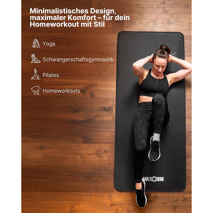NEOLYMP Fitness Mat: Товста, неслизька килимок для фітнесу з електронною книгою та ремінком - для йоги, пілатесу, спорту, тренувань, сірий | 61 см