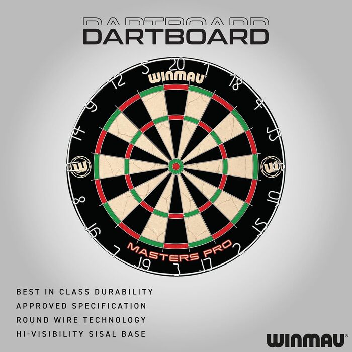 Професійний дартс-набір WINMAU Masters Pro Premium з борстяною мішенню, дротиками, хвостовиками, окі-стрічкою для дорослих