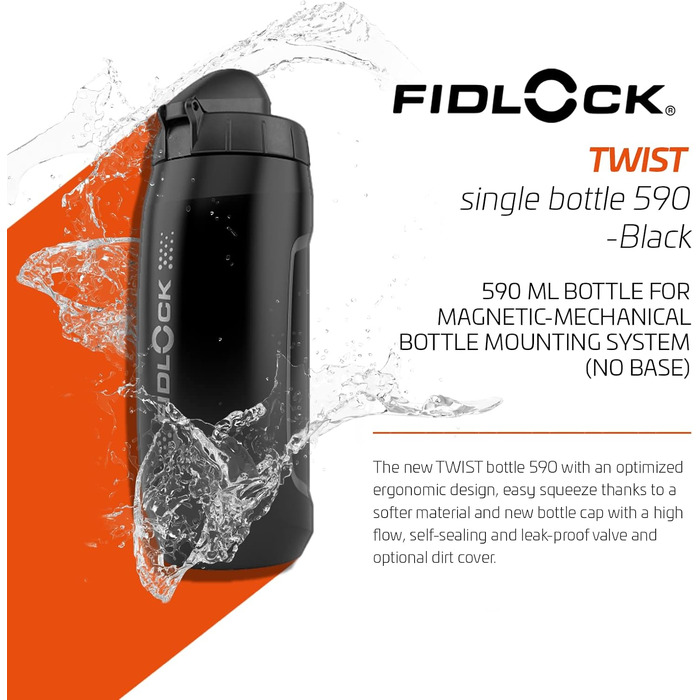 Пляшка для води Fidlock з магнітним конектором Twist, чорна, 590 мл