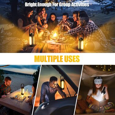 LED кемпінговий ліхтар на акумуляторі 10000 mAh, бездротовий, з 3 режимами освітлення, для наметів та відпочинку на природі, чорний