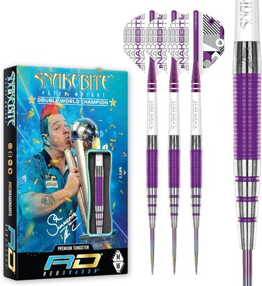 Професійний набір дротиків RED DRAGON Peter Wright Snakebite PL15 Medusa з вольфраму, з оперенням і стрижнями