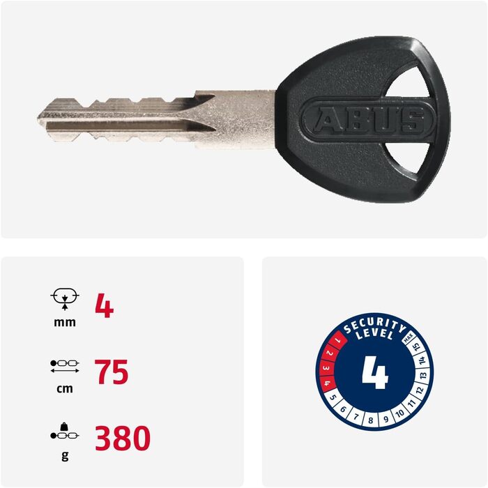 Ланцюговий замок для велосипеда ABUS Steel-O-Chain 4804K зі спеціальної сталі, рівень безпеки 4, чорний, 75 см
