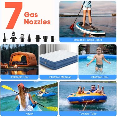 Електричний насос для сапборду (SUP) 20 PSI, акумуляторний, 12000 mAh, з функцією накачування та здуття, для каяків, помаранчевий