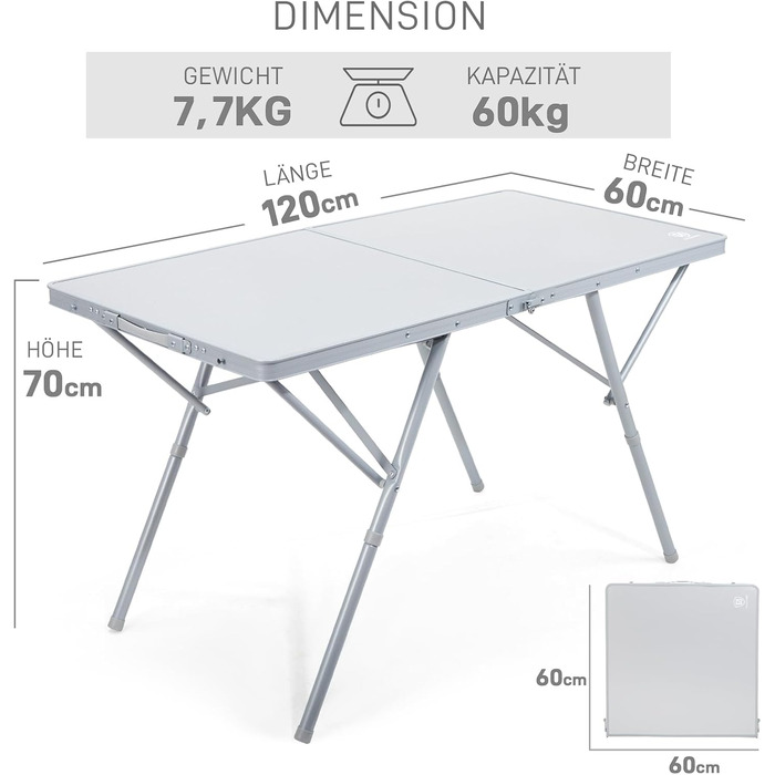 Складаний столик для кемпінгу EVER ADVANCED 120x60 см, XL для 4-6 осіб, білий