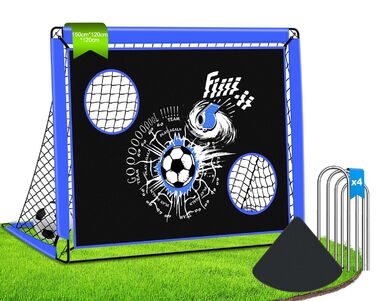 Дитячі ворота для футболу, 2-в-1 Pop-Up ворота, розкладні для саду, з сумкою та 4 кілочками (150x120 см, блакитні)