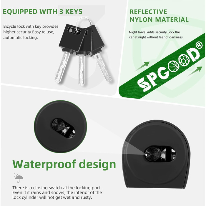 Надійне велозамкoк з 3 ключами, 90 см, проти крадіжок. Захист для велосипеда, електросамоката, електробіка, MTB, мотоцикла, вантажного велосипеда. Водостійкий, чорний (870 мм)