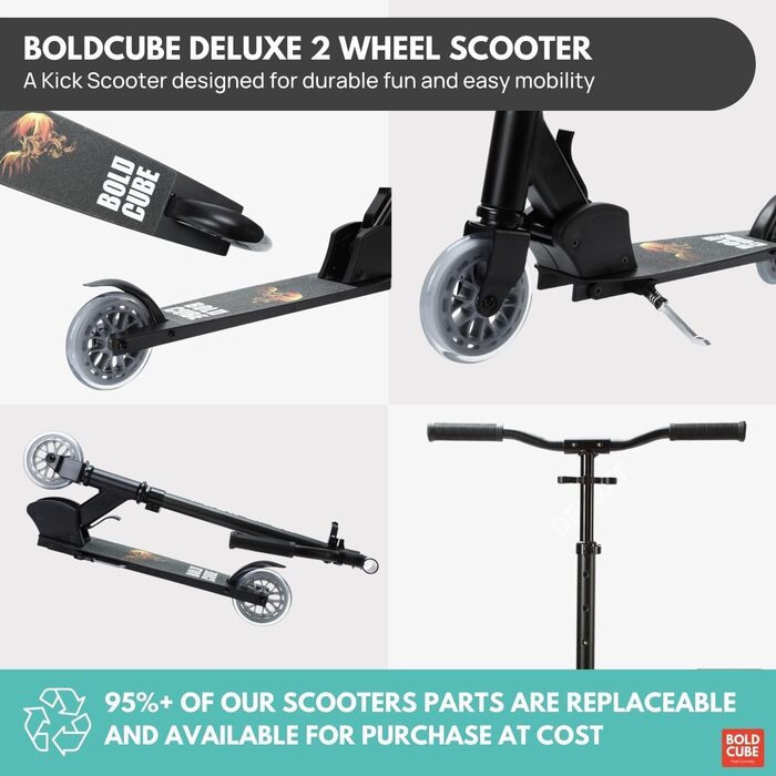 Дитячий самокат BOLDCUBE Deluxe на 2 колеса, складаний, для дітей 6-14 років, регульована висота керма 60-90 см, без монтажу