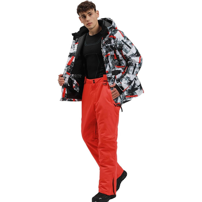 Чоловічий зимовий костюм Hotian: комплект куртки та штанів для катання на лижах, сноуборді та активного відпочинку. Розмір L, колір: червоно-білий+помаранчевий