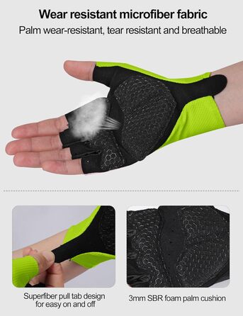 Велосипедні рукавички INBIKE для чоловіків, літні, напівпальцеві, з амортизацією, еластичні, дихаючі, світловідбиваючі, IHC220, L, зелені