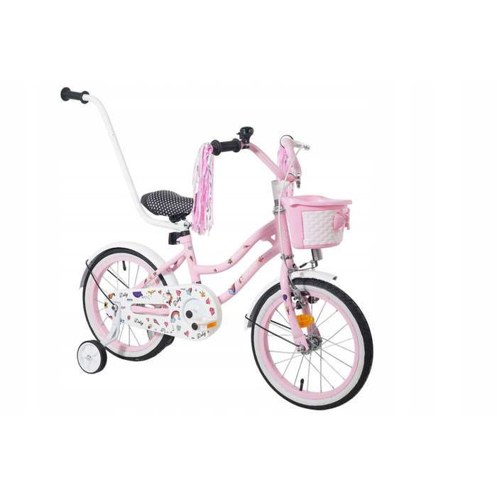 Дитячий велосипед 16 дюймів для дівчинки з ручкою-штовхачем, бічними колесами та кошиком Kimet