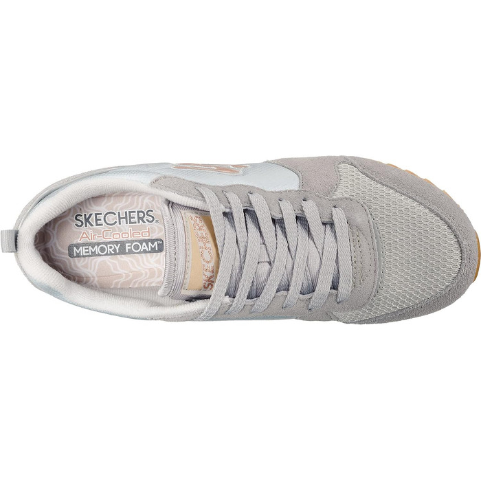 Кросівки Skechers OG 85-Goldn Gurl жіночі, світло-сірі (замша, нейлон, сітка) з рожево-золотистим декором, розмір 38 EU