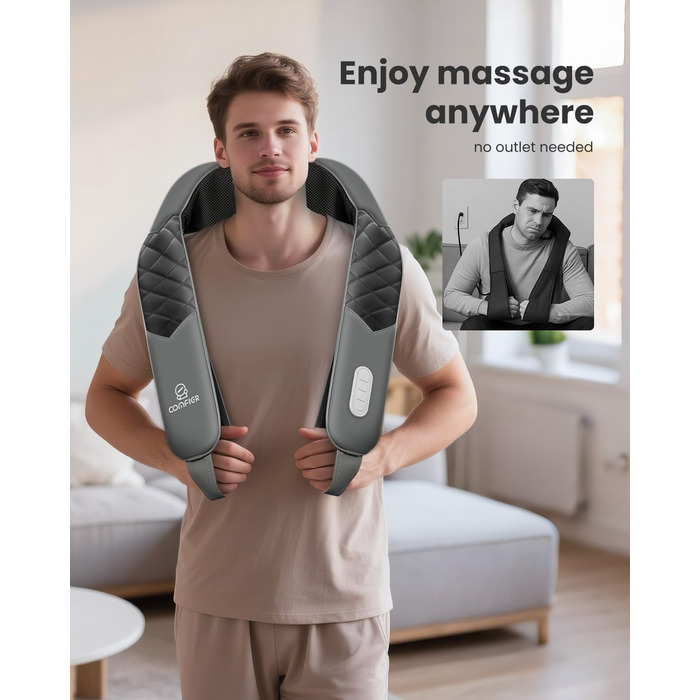 Масажер для шиї та плечей Comfier Shiatsu з підігрівом. Електричний масажний валик для глибокого розслаблення м'язів шиї, плечей та спини. Для дому та офісу.