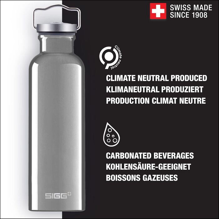 SIGG Алюмінієва пляшка для води, оригінальна, кліматично нейтральна, підходить для газованих напоїв, не протікає, легка, без BPA, 0,5/0,75 л