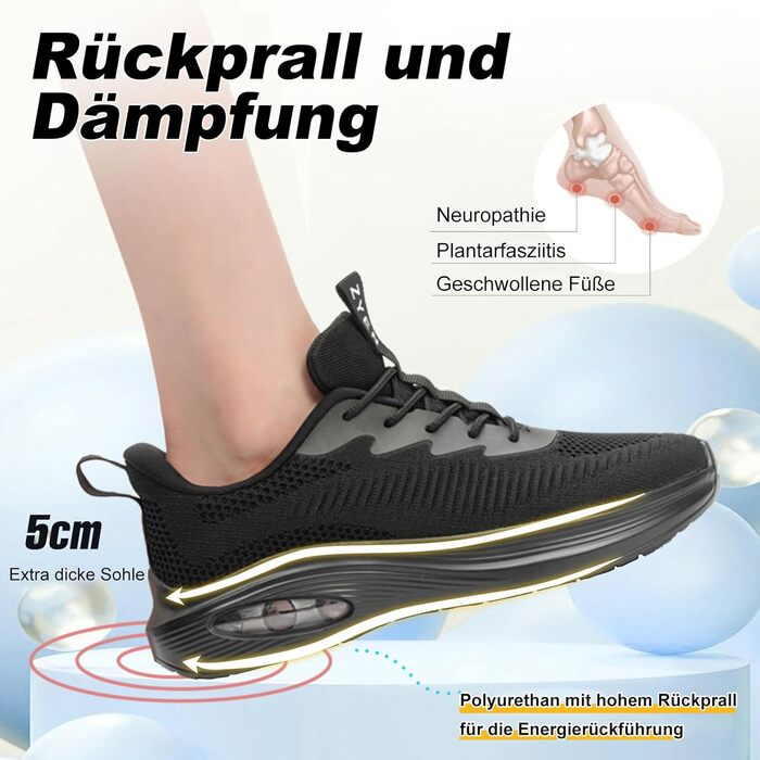 Жіночі кросівки ZYEN для широкої стопи, дихаючі спортивні кросівки, легкі та зручні бігові кросівки, снікерси для тренувань у фітнес-клубі (39 EU, чорний)