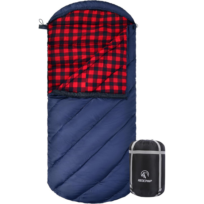 Спальний мішок Redcamp Baumwoll-Flanell для кемпінгу, 3-сезонний, теплий та комфортний, для дорослих. Вага наповнювача: 2/3/1.8 кг (Marineblau), 2.0 кг (Rot).