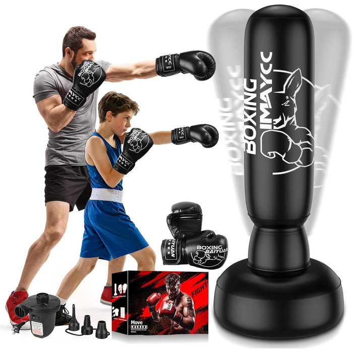 Боксерський мішок стоячий для дорослих 180 см, чорний. Зручний для початківців (чоловіки та жінки). В комплекті: рукавички та насос. Підходить для боксу, кікбоксингу, муай-тай, ММА, боксерських тренувань.