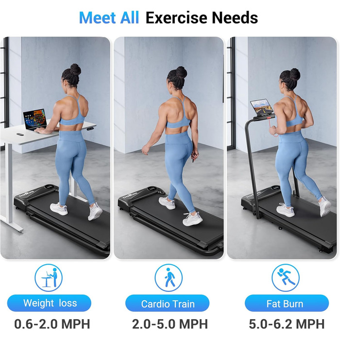 Тренажер для ходьби THERUN Walking Pad 2-в-1, складаний, чорний, з пультом, 40.6 см, 2.5 PS