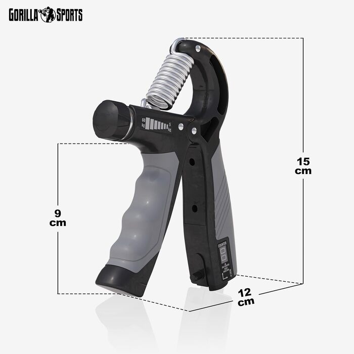 Регульовані гріпси Gorilla Sports® 5-60 кг з лічильником, нековзні - тренажер для пальців, передпліч, кистей рук та збільшення сили хвата для фітнесу та силових тренувань