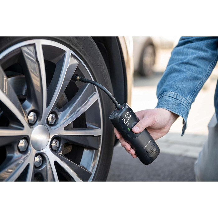 Електричний компресор Dunlop 150PSI, USB-C, велосипедний насос для всіх вентилів, насос для м'ячів, 10 Бар з манометром, пластиковий, чорний