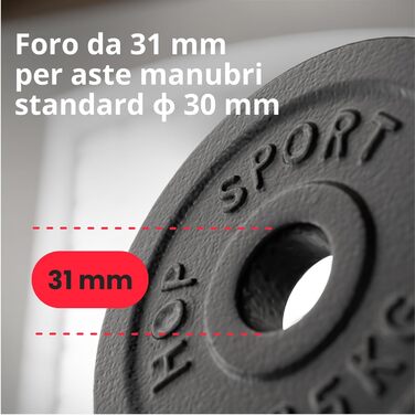 Набір чавунних млинців Hop-Sport 20 кг, 30 мм, 4×5 кг, 2×10 кг, диски для штанги та гантелей