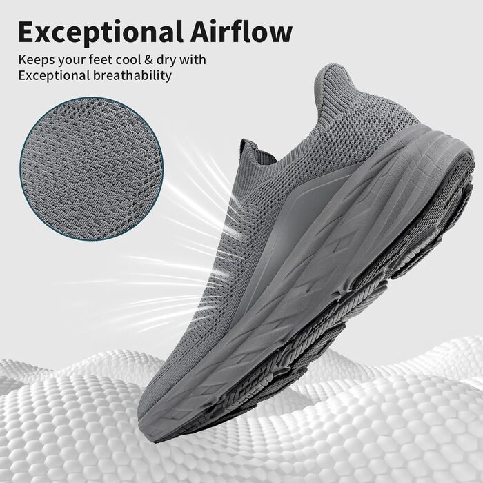 Сліпони чоловічі Sosenfer без шнурівки: спортивні кросівки для бігу, фітнесу, прогулянок (1646 Темно-сірий, 44 EU)