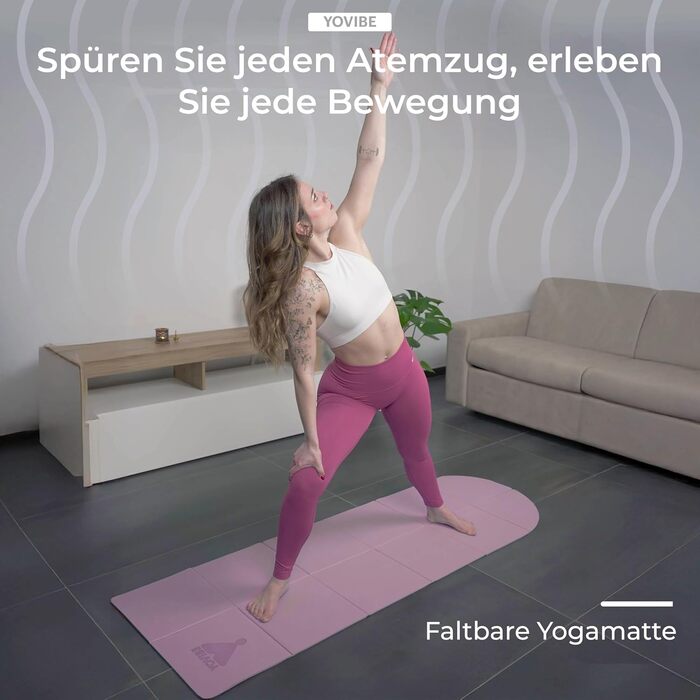 Килимок для йоги YoVibe® 183x60x0.6 см рожевий з TPE, антиковзкий, товстий + сумка та рушник для йоги
