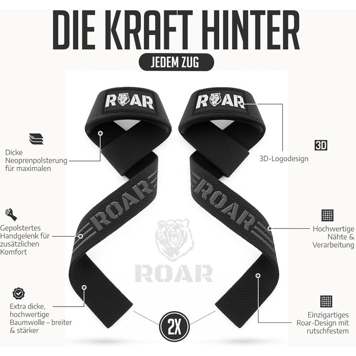 Roar® гучномовні ремені для силових тренувань, бодібілдингу, фітнесу - ремені для підйому штанги - для жінок та чоловіків сірого кольору
