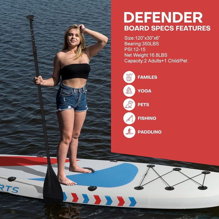 Надувне SUP-борд Panana з аксесуарами: комплект для веслування стоячи, регульове весло, протиковзне покриття (325x81x15см, білий)