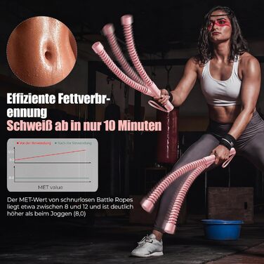 Битва-мотузка без мотузки для домашніх тренувань, ропелесс бітва-мотузки з 4 x 50 г вагами та сумкою для зберігання, важені ропелесс бітва-мотузки для HIIT, силових та кардіо тренувань, рожевий