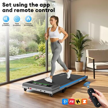 ONETWOFIT Ходунковий тренажер для дому з ручками, столик для бігу, тиха модель з нахилом та пультом керування, керування через додаток, 2.5HP, складаний біговий тренажер 12km/h з RGB-підсвічуванням