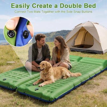 Каремат надувний JATEKA Isomatte Camping 12 см з вбудованим насосом, зелено-синій - для кемпінгу, туризму, походу