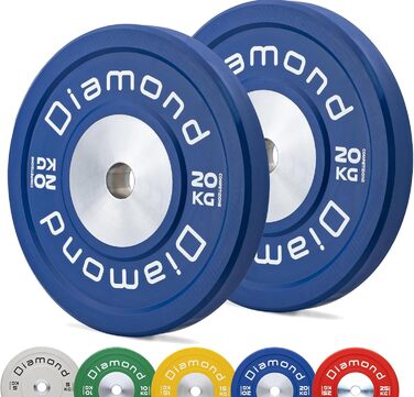 Пара змагальних дисків Pro Diamond 2×20 кг, 50 мм, сині – для штанг і гантелей, фітнесу та домашнього спортзалу
